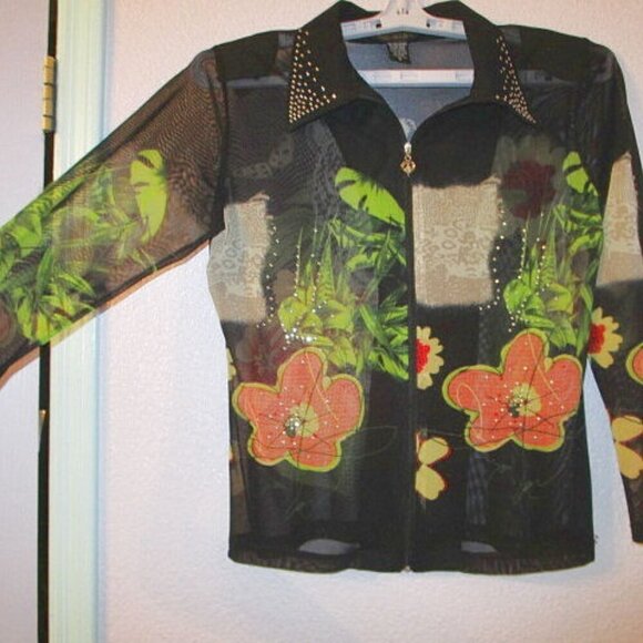 VALENTINA White TIGER Twin Set Size M RHINESTONES 2 Piece TOP & JACKET Vintage - Picture 8 of 12